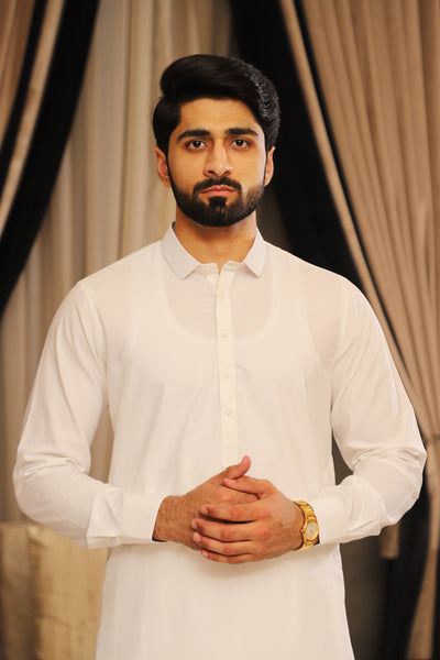 Men’s OFF White Shalwar Kameez – Premium Blended Fabric