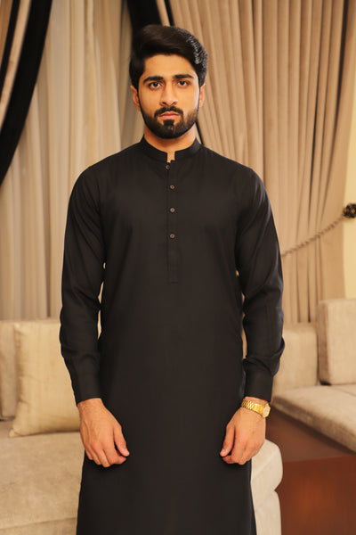Men’s Classic Black Shalwar Kameez – Premium Blended Fabric