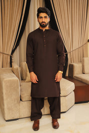 Men’s Classic Brown Shalwar Kameez – Premium Blended Fabric