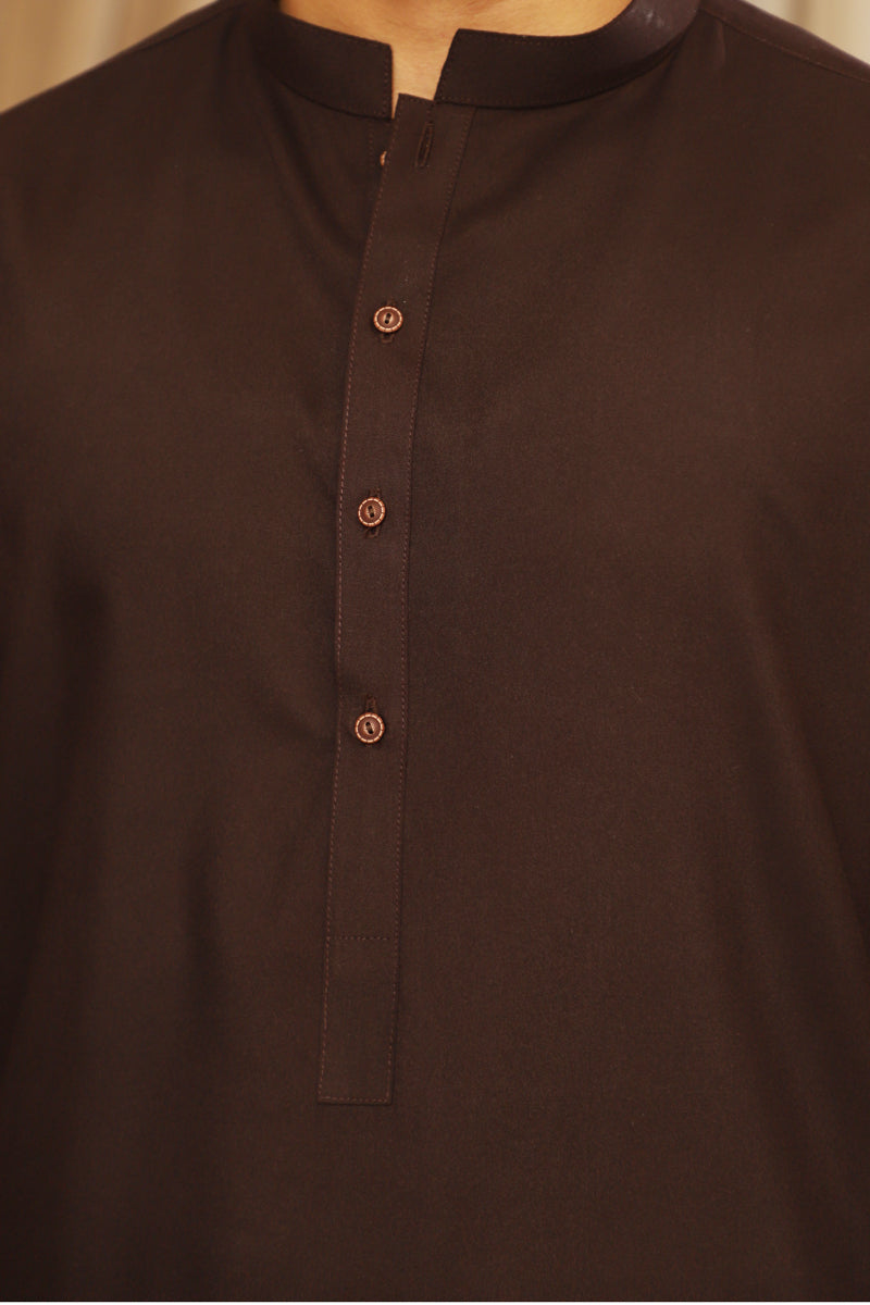 Men’s Classic Brown Shalwar Kameez – Premium Blended Fabric