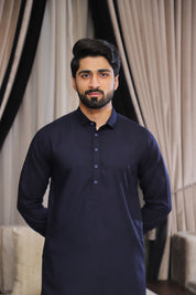 Men’s Classic Navy Blue Shalwar Kameez – Premium Blended Fabric