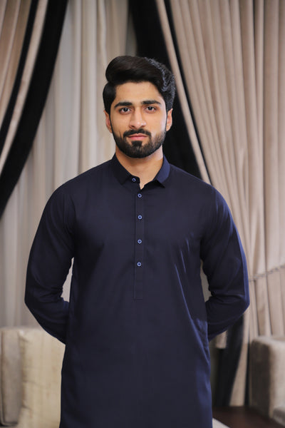 Men’s Classic Navy Blue Shalwar Kameez – Premium Blended Fabric