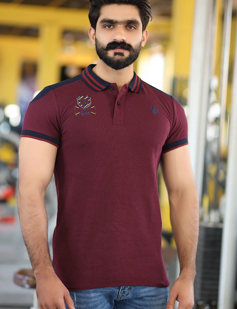 Men Collared Polo Shirt Maroon