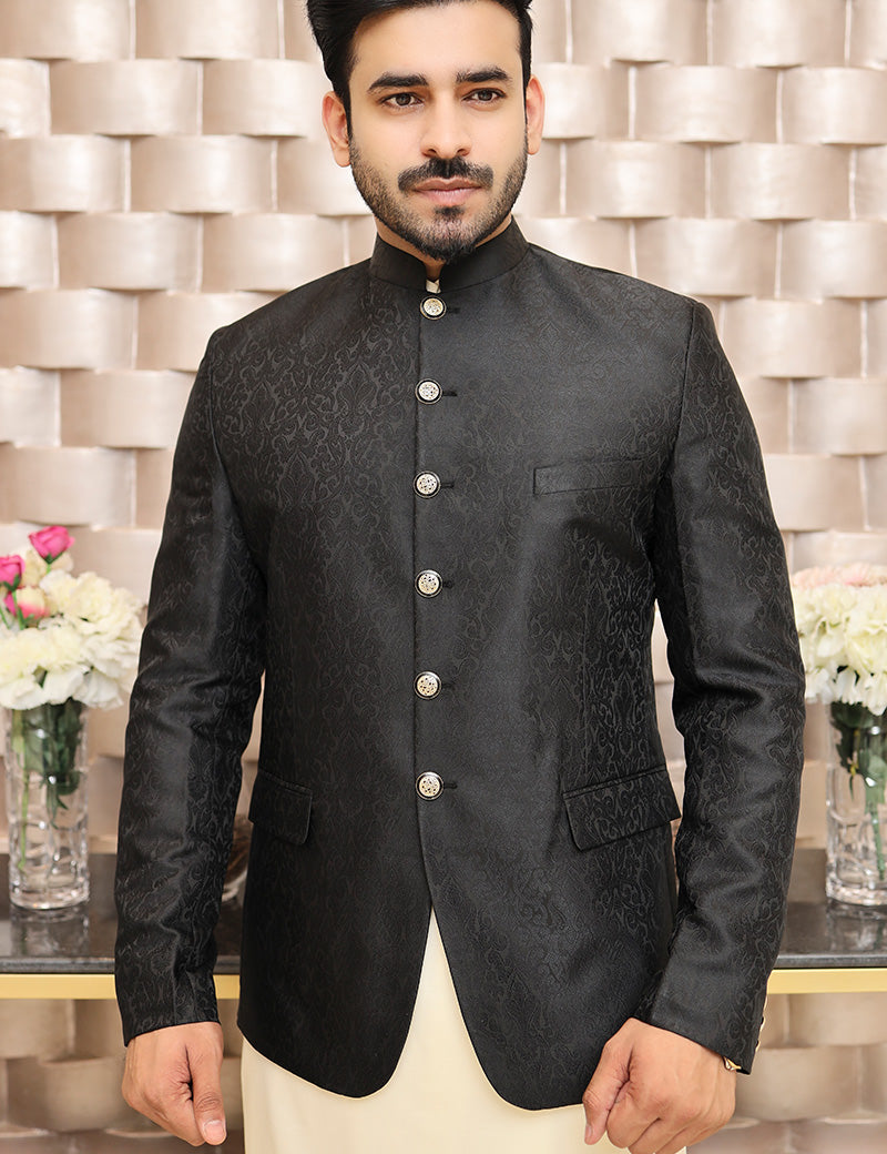Men Jamawar Prince Coat Black