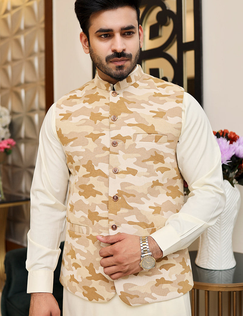 Men Premium  Waistcoat Brown Camo