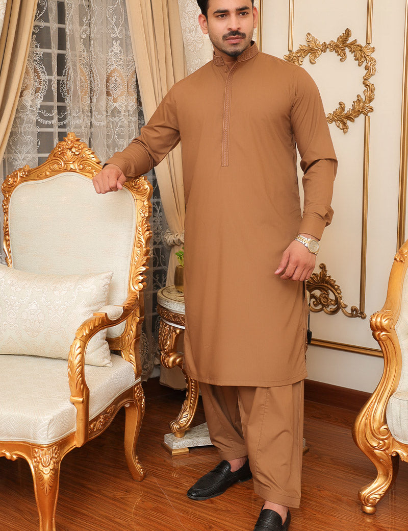 Men Premium Kameez Shalwar Brown