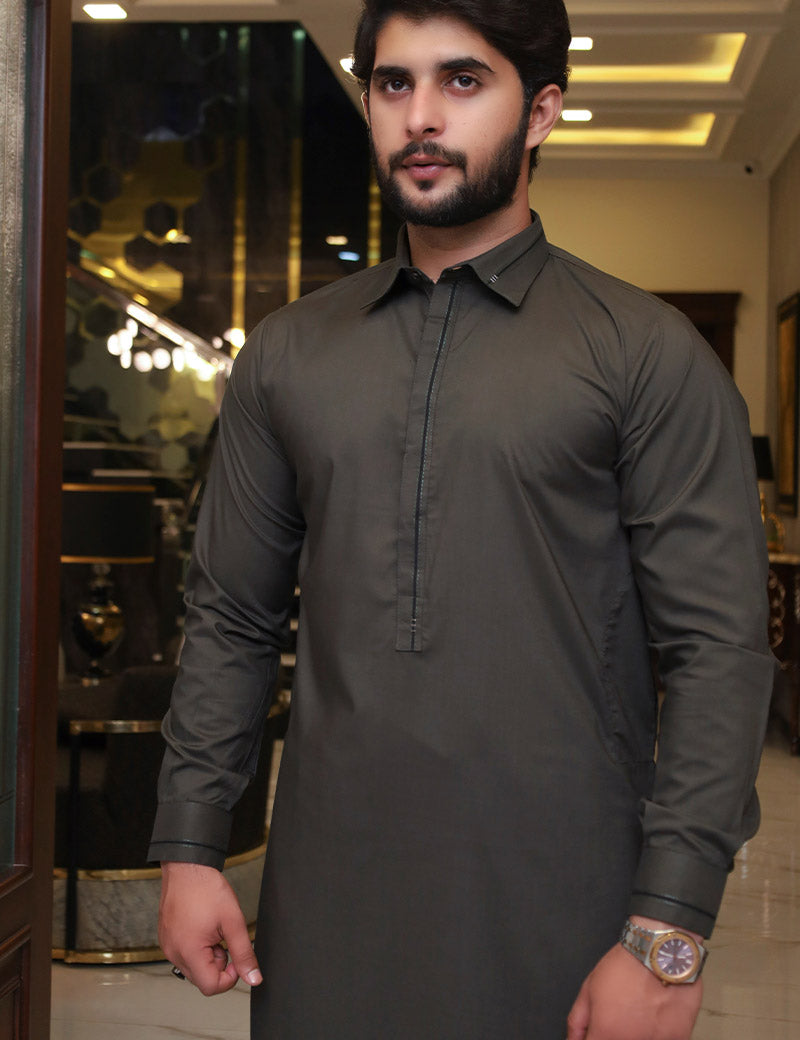 Men Premium Kameez Shalwar Olive
