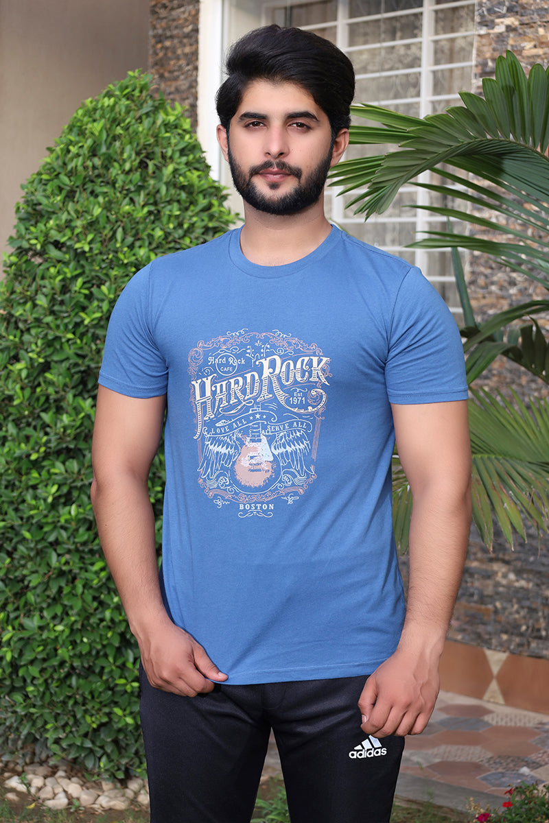 Men Printed Cotton T-Shirt Blue