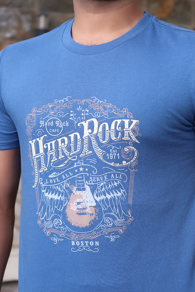 Men Printed Cotton T-Shirt Blue