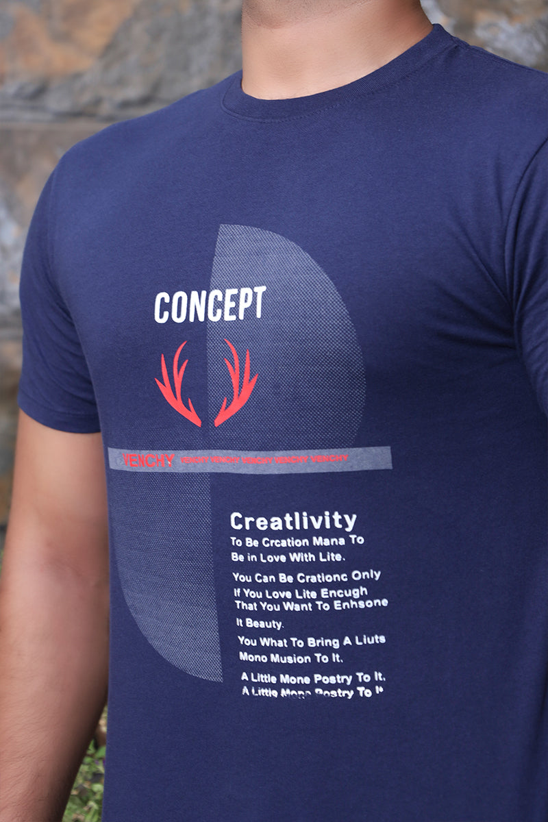 Men Printed Cotton T-Shirt Navy