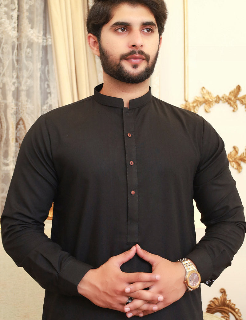 Men Wash n Wear Kameez Shalwar Black