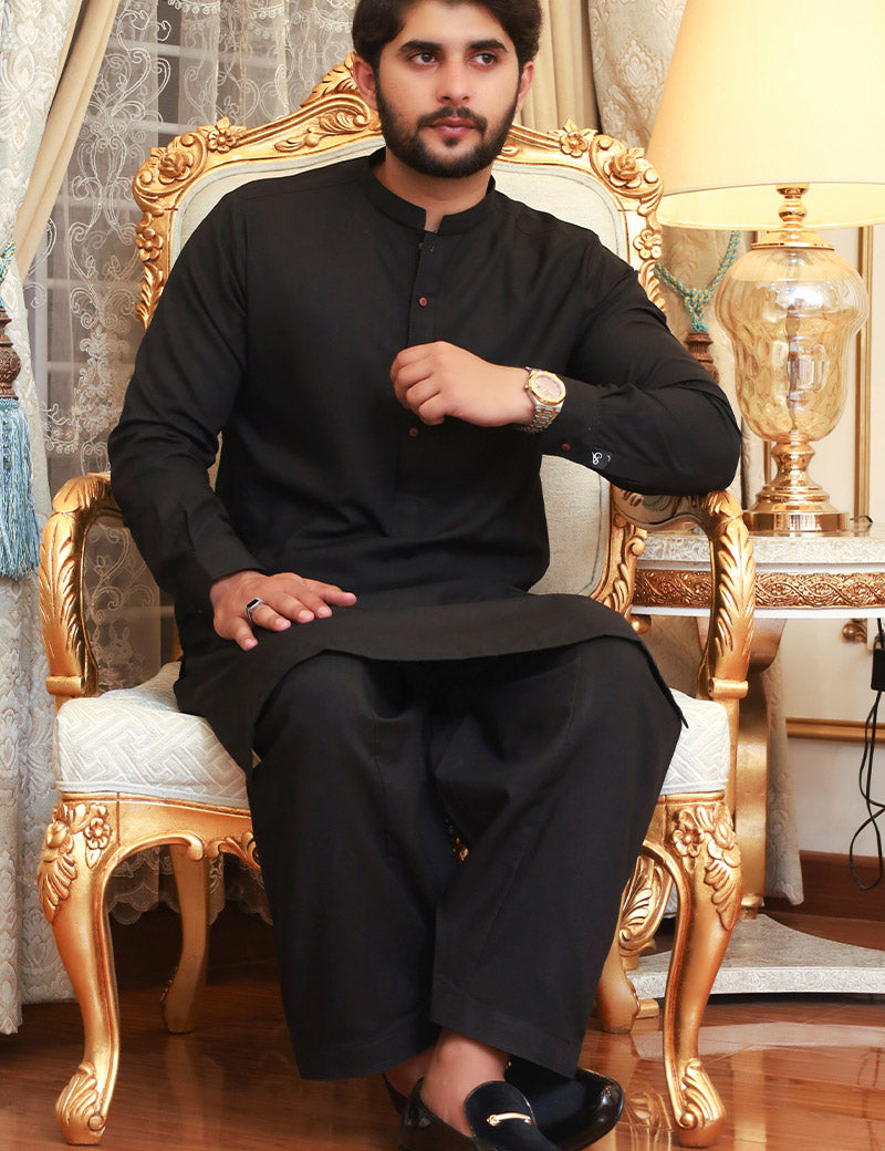 Men Wash n Wear Kameez Shalwar Black
