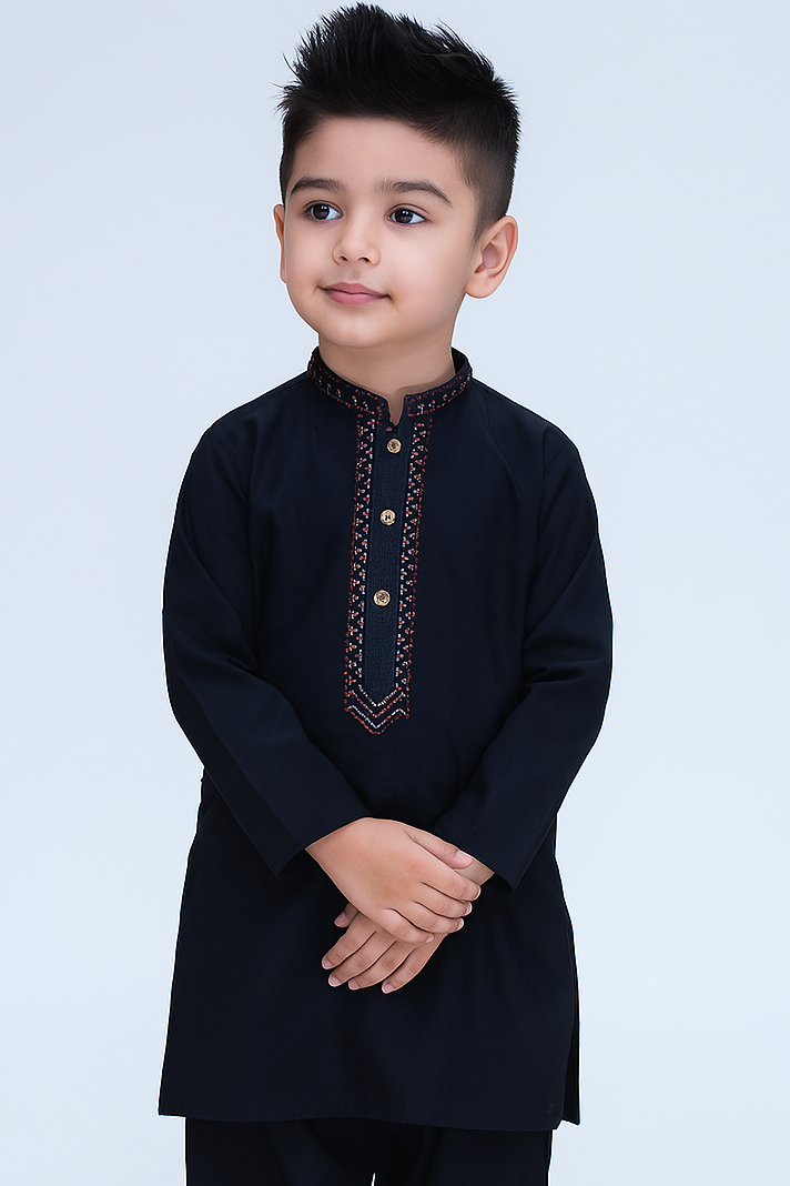Boys Cotton Kameez Shalwar Black