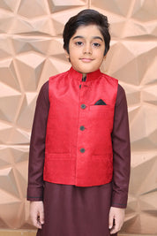 Premium fabric (SELF-DESIGN JAMAWAR ) waistcoat RED