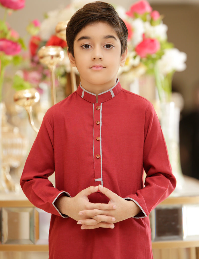 Boy Kameez Shalwar Premium Blended Cotton Fabric Red
