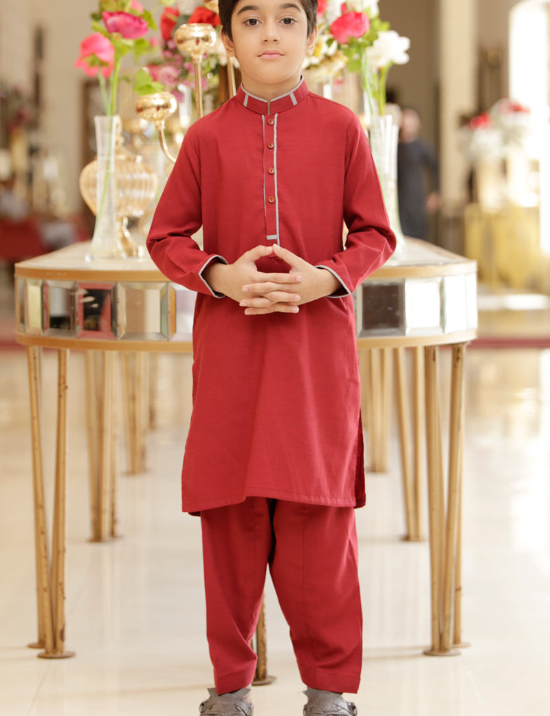Boy Kameez Shalwar Premium Blended Cotton Fabric Red
