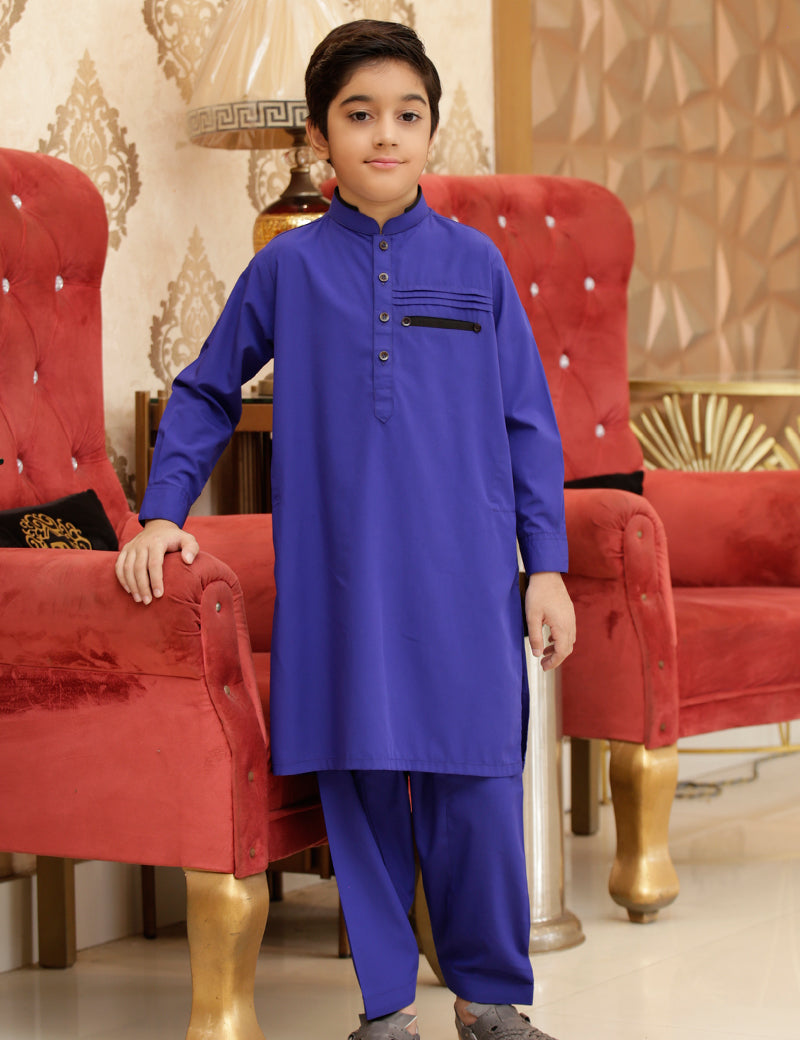 Boys Kameez Shalwar Premium Blended Fabric Blue