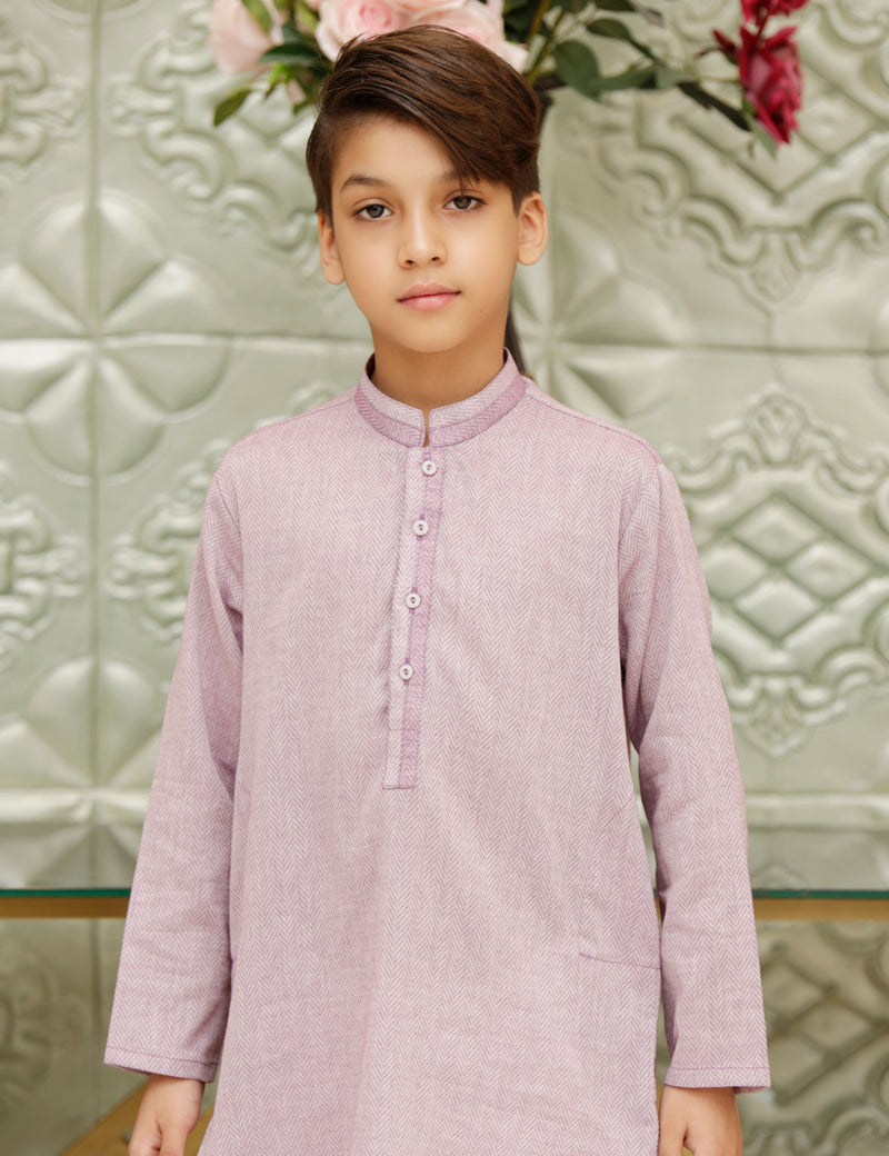 Boys Kurta Premium Texture Cotton Fabric Light-Purple