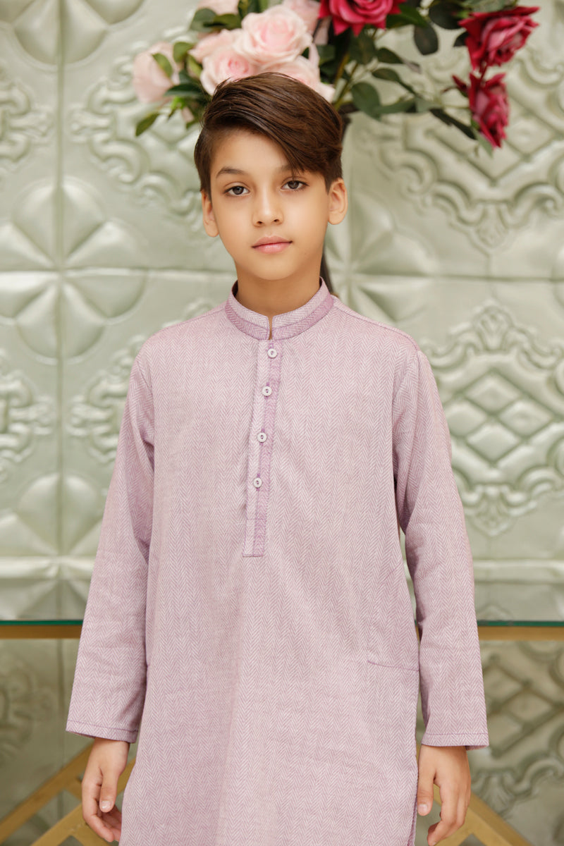 Boys Kurta Premium Texture Cotton Fabric Light-Purple