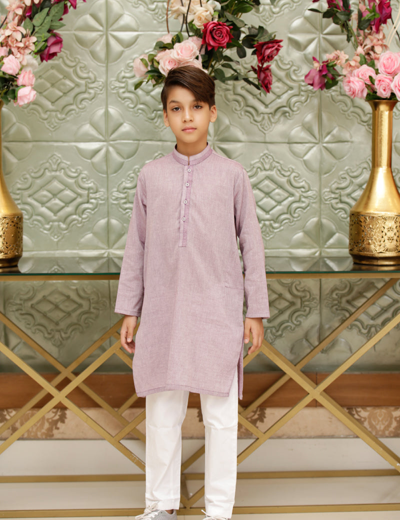 Boys Kurta Premium Texture Cotton Fabric Light-Purple