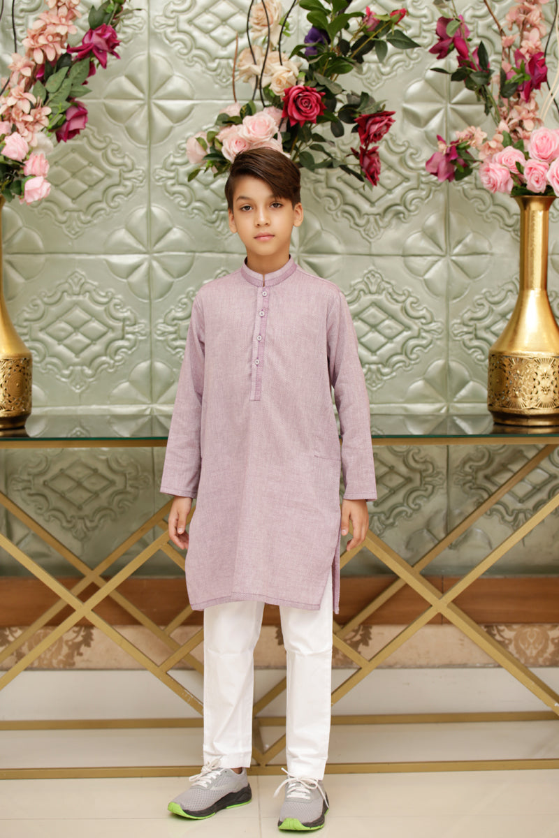 Boys Kurta Premium Texture Cotton Fabric Light-Purple