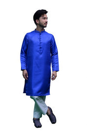 Mens Jamawar Kurta Blue