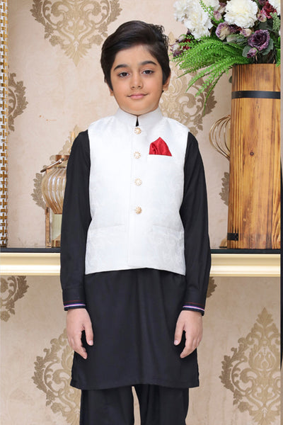 Premium fabric (SELF-DESIGN JAMAWAR ) waistcoat WHITE