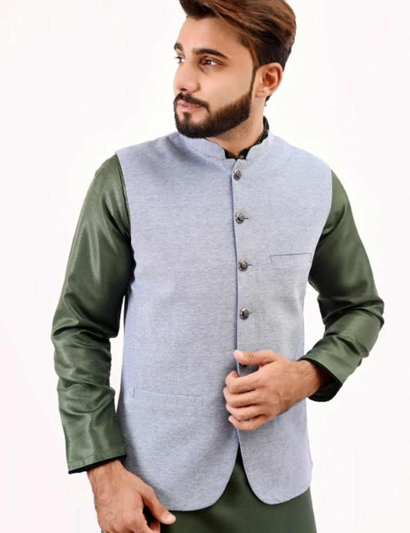 Men KNITTED-P'QUIE Waistcoat Sky