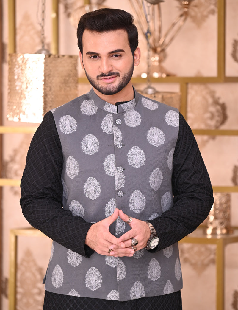 Men Waistcoat (Self-jacquard) Grey