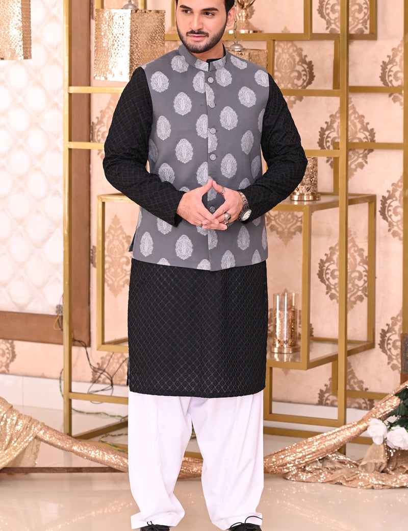 Men Waistcoat (Self-jacquard) Grey