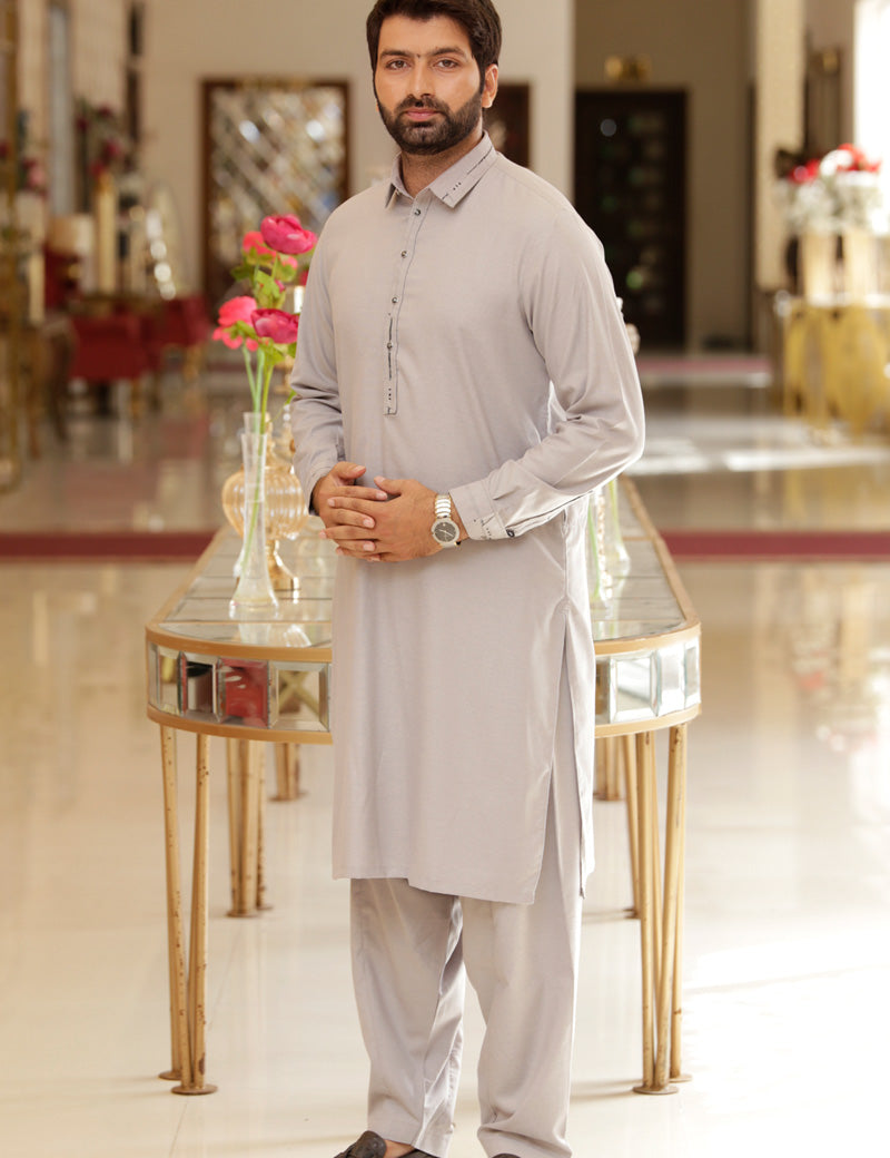 Men's Kameez Shalwar Premium Fabric WASH-N-WEAR Grey