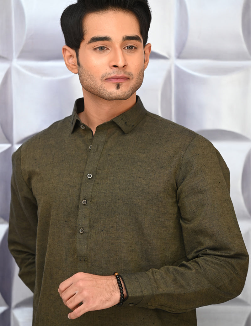 Men Blended Kameez Shalwar Green