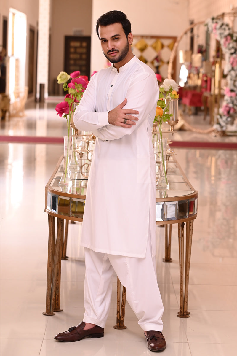 Men Kameez Shalwar Wash-N-Wear Off-White