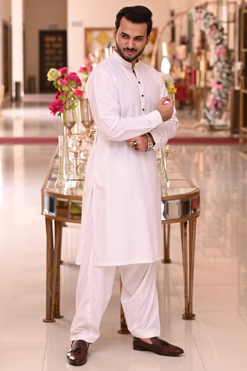 Men Kameez Shalwar Wash-N-Wear Off-White