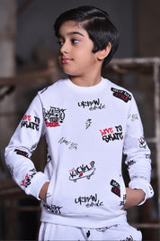 Boy Long Sleeve Allover Print Sweatshirt White