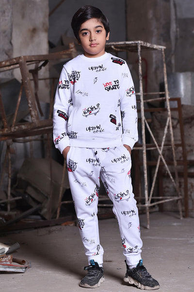Boy Long Sleeve Allover Print Sweatshirt White