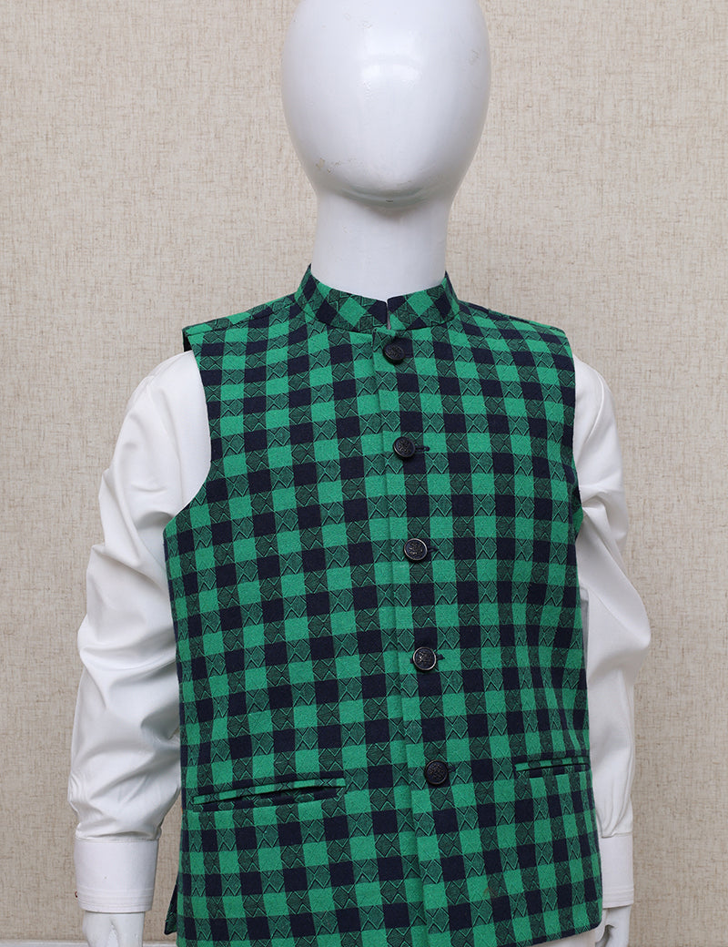 Boy Check Waistcoat Green