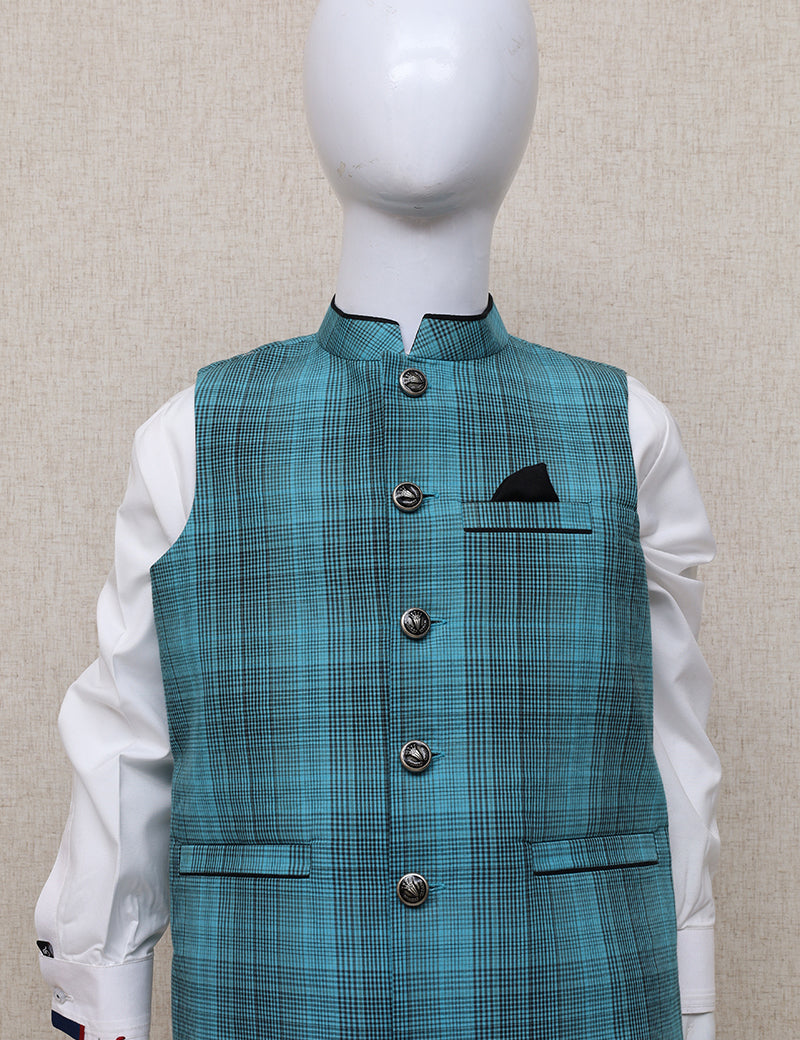 Boy Check Waistcoat Turquoise