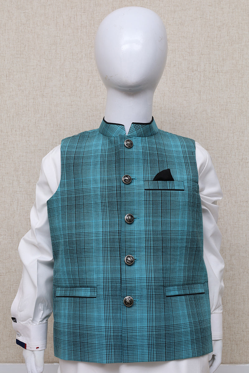 Boy Check Waistcoat Turquoise