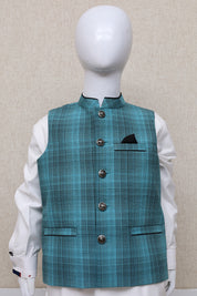 Boy Check Waistcoat Turquoise