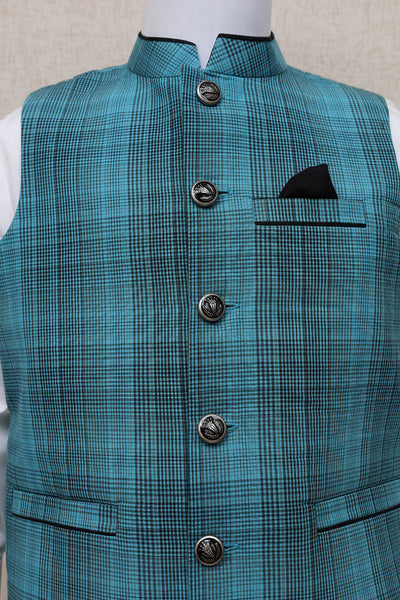 Boy Check Waistcoat Turquoise