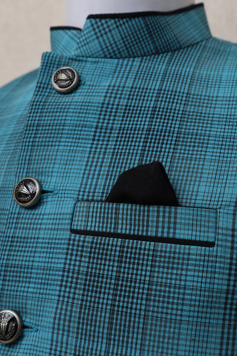 Boy Check Waistcoat Turquoise