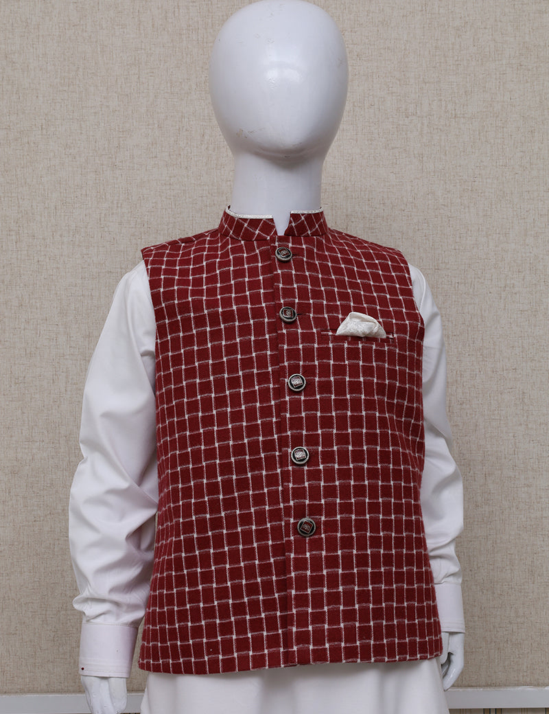 Boy Check Waistcoat Red