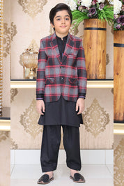 Kids Check Casual Coat Red