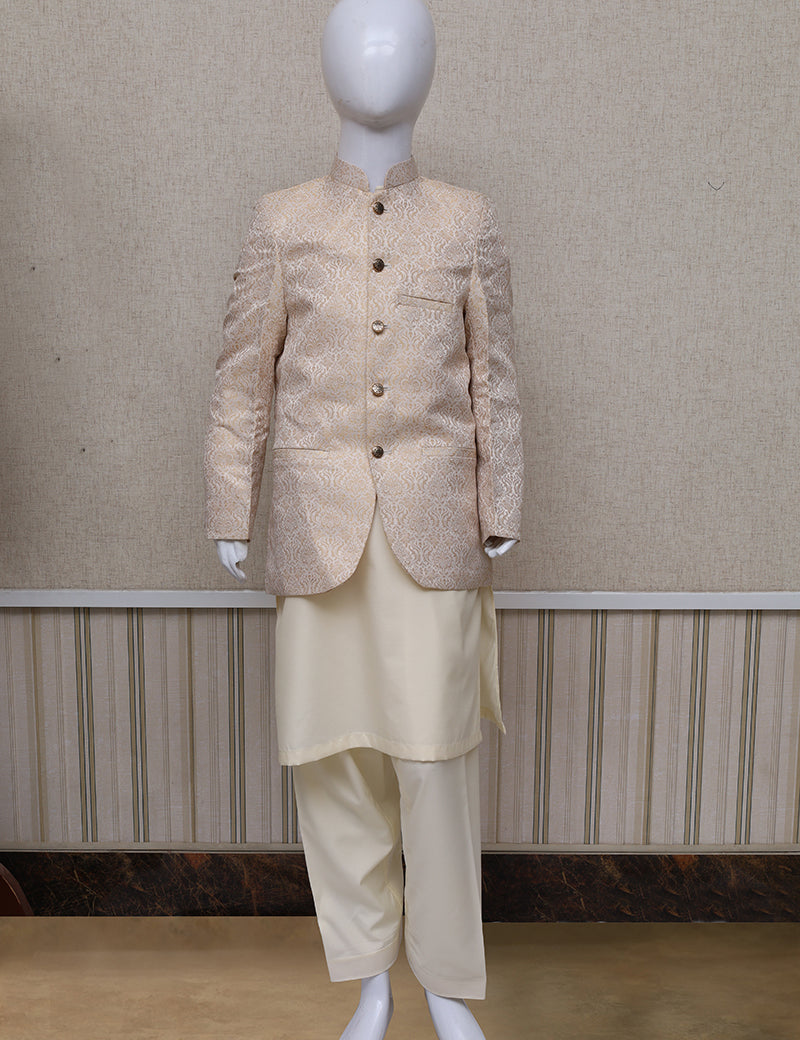Boys Jamawar Prince Coat Golden