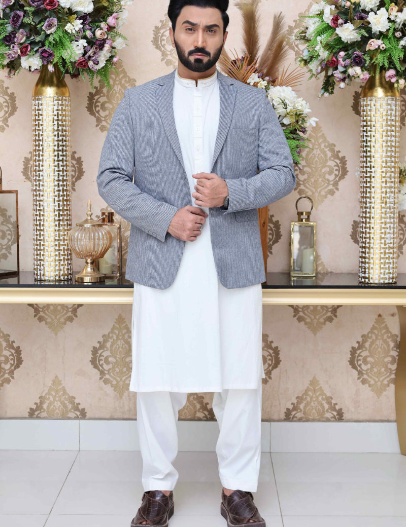 Men Casual Coat  Blue Strip