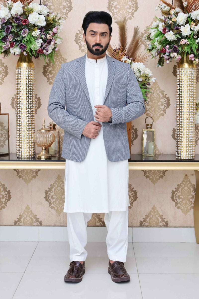 Casual Coat With Shalwar Kameez Men Casual Coat Blue Strip