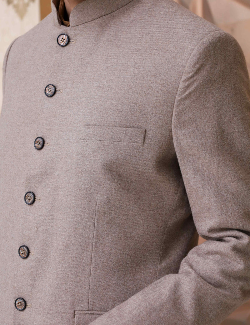 Semi-Formal Prince Coat for Men on textured-wool Fabric Brown