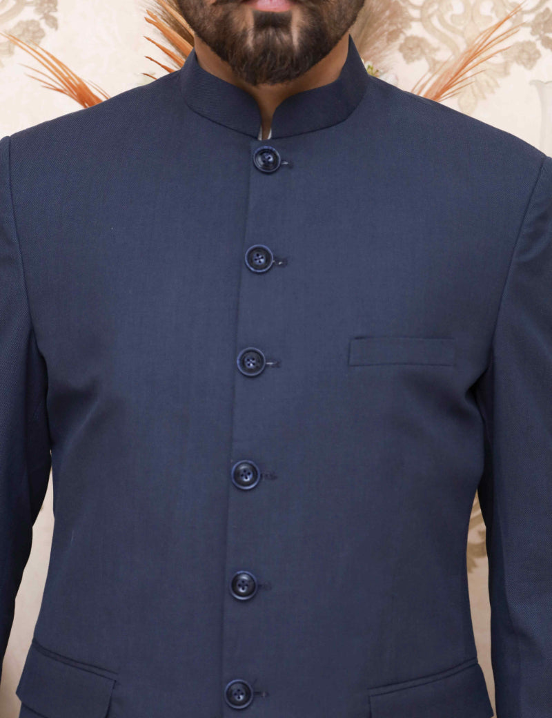 Men Textured Prince Coat Navy