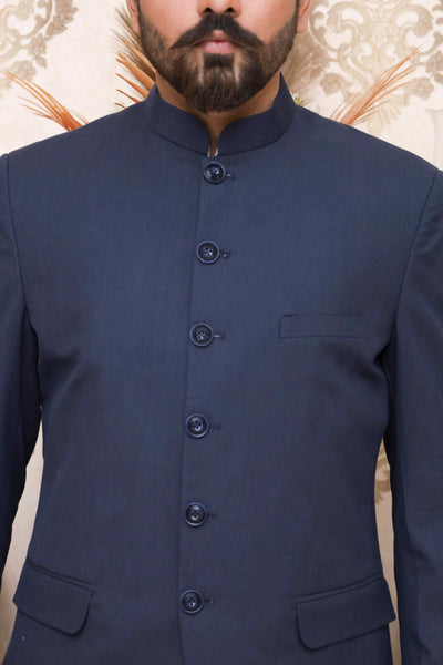 Men Textured Prince Coat Navy